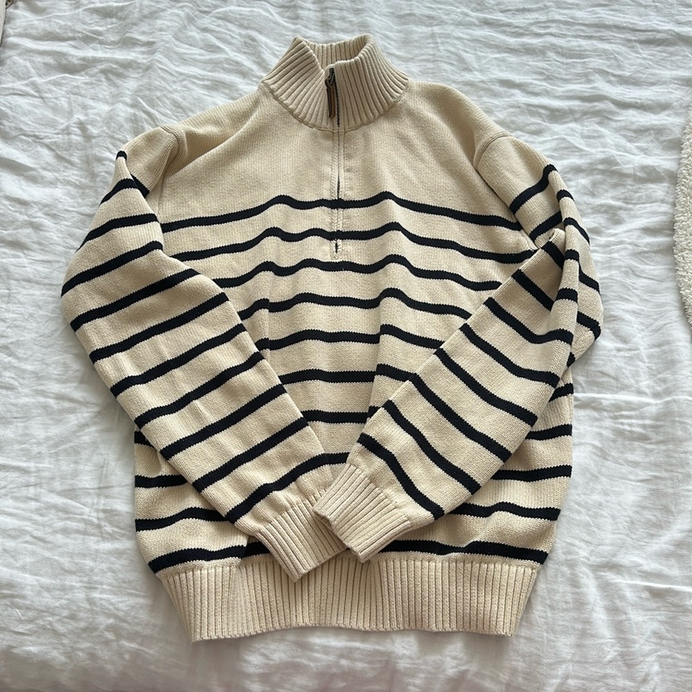 John Galt/brandy melville striped quarter zip sweater